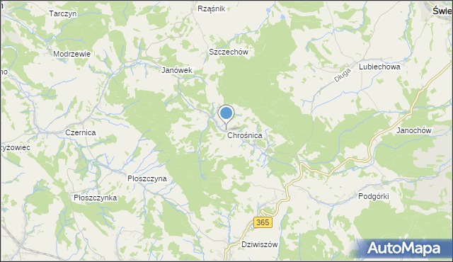 mapa Chrośnica, Chrośnica gmina Jeżów Sudecki na mapie Targeo